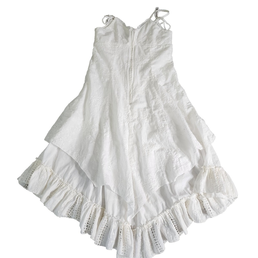 Womens White Cotton Floral Lace Tiered Lined Eyelet Midi Dress L-XL Wedding Fair - Picture 14 of 15